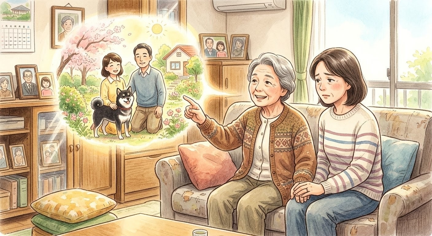 認知症の対応で専門職と家族の関わり方の違いを表現したイラスト
