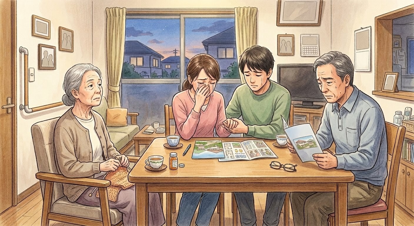認知症の親を介護施設に入れるか悩み、罪悪感を抱える家族の様子