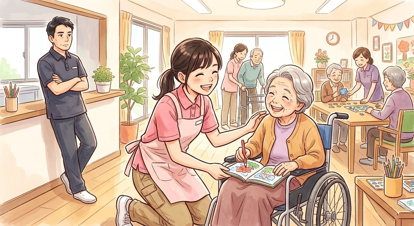 ストレスを感じる部下と、無関心な上司のイラスト