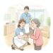 介護施設で新しいご利用者を笑顔で迎える職員の様子