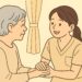 穏やかな雰囲気で認知症の方と会話する介護職員の様子