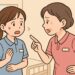 先輩によって教え方が違い混乱している新人スタッフが、メモをとりながら先輩の話を聞いている職場の風景